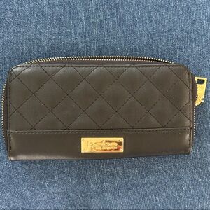 bebe Black Wallet with Gold Logo Plaque